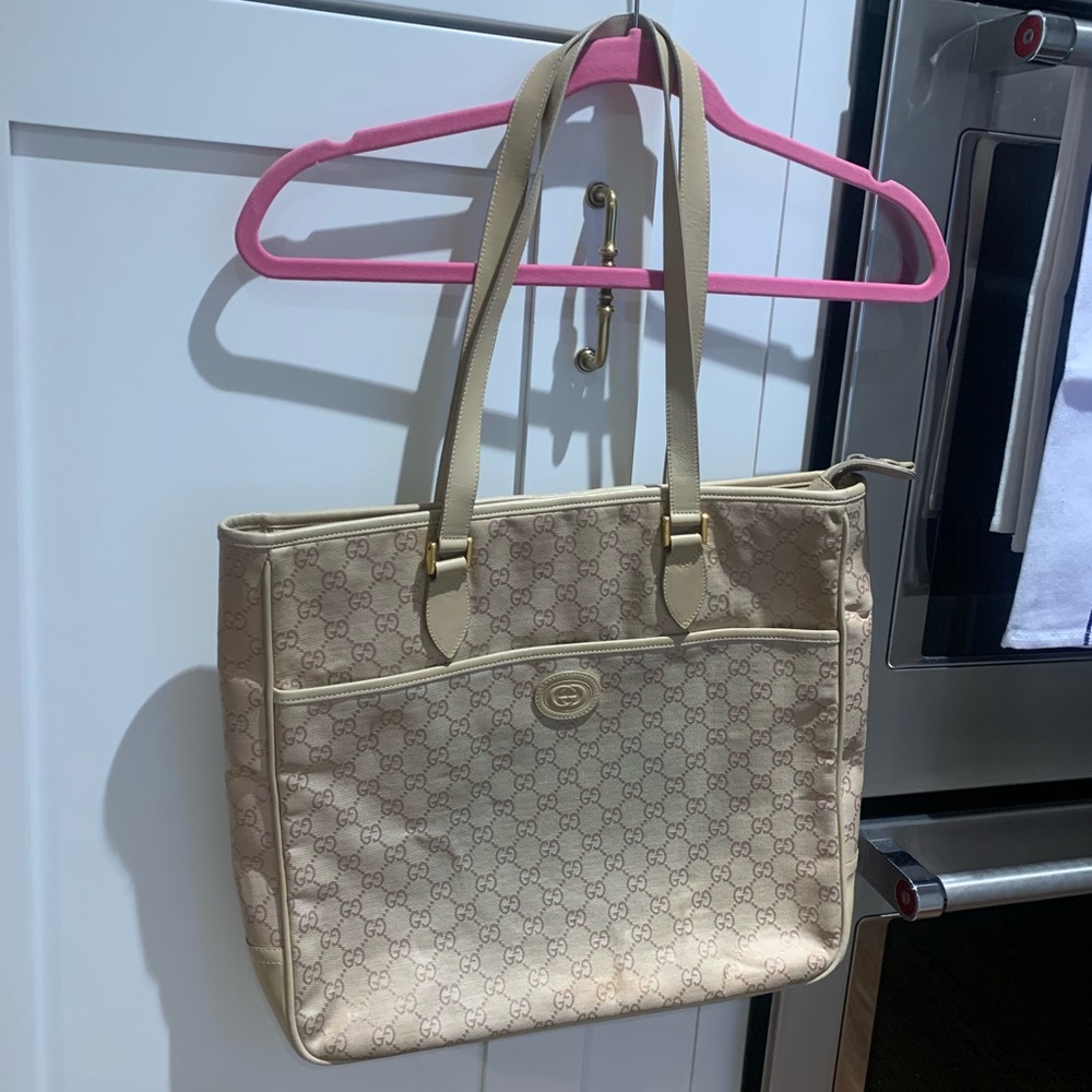 Authentic Tan Gucci Monogram Purse Bag